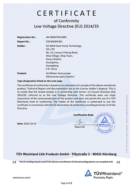 CERTIFICATE of Conformity Low Voltage Directive (EU) 2014/35